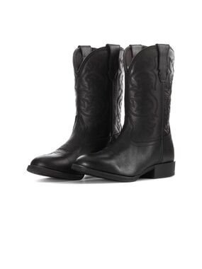NWT Eurostar Men's Black Leather Western Pull-On Cowboy/Work Boots, 9.5
